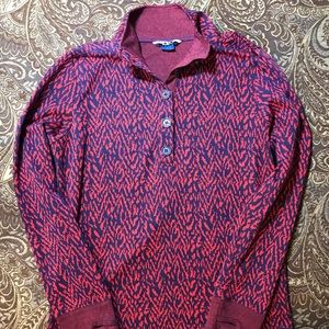 Kavu Lopez 1/2 Button Sweater Red Blue Textured